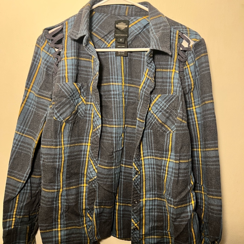 Harley-Davidson Gray and Yellow Button Down Shirt